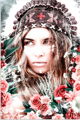 Produktbild von MuchoWow® Poster Frau - Blumen - Indischer Kopfschmuck - Rosen - Blumen 120x180 cm - Kunstposter