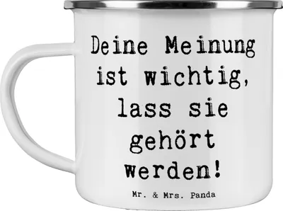 Produktbild von Mr. & Mrs. Panda Campingtasse Spruch Mutig zu seinen Meinungen stehen - Weiß - Geschenk, authentisch sein, Outdoor Becher, Trost, Teetasse, inspirierender, Pott, Mut
