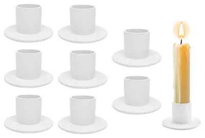 Immagine prodotto di Elzusha - Set di 8 portacandele retrò bianchi, ideali per decorazioni da tavolo, candele per feste e matrimoni