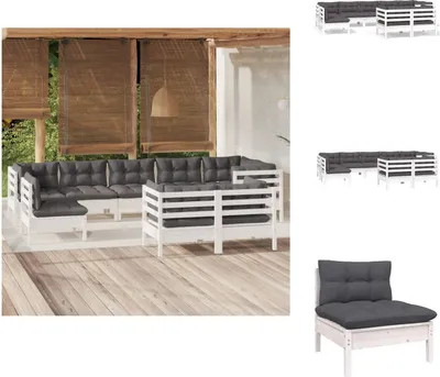 Produktbild von vidaXL 9-tlg. Garten-Lounge-Set mit Kissen Weiß Kiefer Massivholz -  Gartenmöbel-Sets