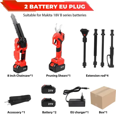 Produktbild von Akkubetriebene Teleskop-Kettensäge/Hochentaster - 3-in-1 Garten-Entaster - 3500 W - Bürstenloser Motor - 2x Akkus - EU-Stecker