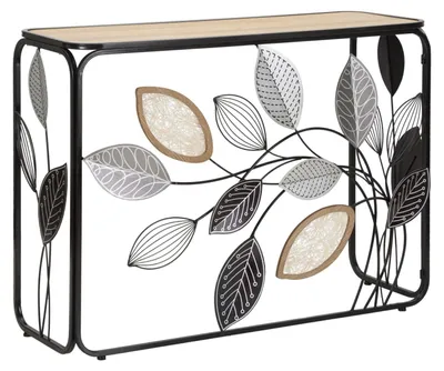 Image de Console Automne 108 X 36,8 X 80 Cm En Métal Noir Avec Feuilles Décoratives Et Plateau En Bois Brun - Style Bohème Chic