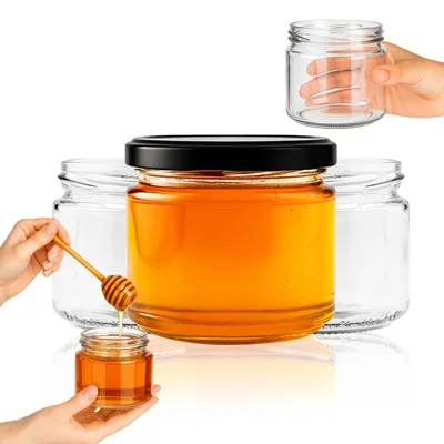 Produktbild von SuperButelki.pl - 8x Marmeladengläser 330 ml mit Schraubverschluss Ø 82 mm, Gläserset 0,33 l Deckel, für Konfitüren, Marmeladen, Gläserset 0,33 l