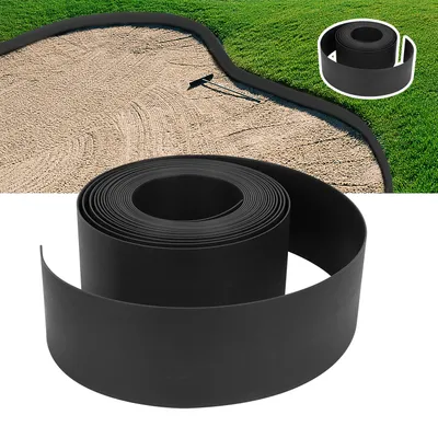 Produktbild von Riossad Rasenkanten Beeteinfassung (Hoehe:14 cm, Laenge: 25 m, Schwarz) fuer Blumenbeet Umrandung unsichtbar Rasen Beetbegrenzung aus stabilem Plastik Maehkante, Kurven Rasenkantenband