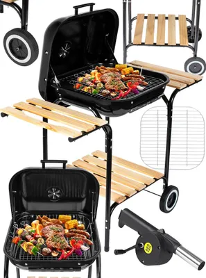 Immagine prodotto di Barbecue a carbonella su carrello con ripiani, barbecue da giardino, da campeggio, da giardino con ruote, per terrazza, BBQ Curron EmaBend GM3000 con ventola