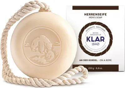 Immagine prodotto di Klar Seifen Badeseife Herren an der Kordel 250g, palmölfrei, für normale Haut