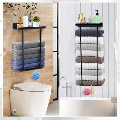 Produktbild von Famanu Handtuchhalter Wandmontage, teleskopische Handtuchablage 38-75 cm - Schwarz