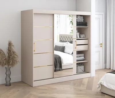 Zdjęcie produktu dla Szafa przesuwna 200x200 Hermes, Kaszmir, Lustro, Szuflady