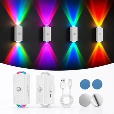 Produktbild von Wiederaufladbare RGB-Nachtlichter 2er-Set mit Bewegungsmelder, 8 Farbmodi, 4 Helligkeitsstufen, für Treppe, Schlafzimmer, Flur, Kinderzimmer