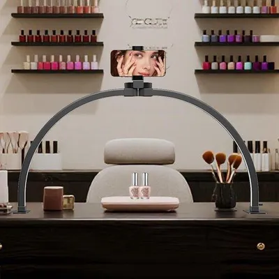 Produktbild von Halbmondförmige LED-Lampe für Nagelarbeitsflächen, 74 cm LED-Nagellampe mit Telefonhalter, faltbare Beleuchtung für Nageldesigner und für Wimpernverlängerungen