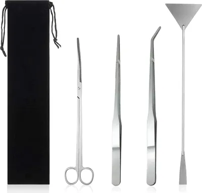 Produktbild von 4-in-1 Aquarium Werkzeugset - Aquascape Werkzeuge - Aquarium Aquascaping Kit - Aquarium Scheren - Aquascaping - Gerade und Gebogene Aquarium Pinzetten - Aquarium Substrat Spatel - für Aquatische Pflanzen