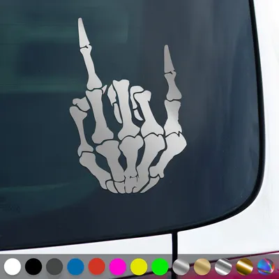 Produktbild von PantherPixel Skelett Hand Aufkleber Rock Heavy Metal Pommesgabel Sticker Auto Geschenkidee Farbe Silber