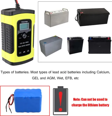 Immagine prodotto di Caricabatterie per auto completamente automatico 12V6A Caricabatterie intelligenti Caricabatterie a impulsi per batterie al piombo-acido con display digitale LCD