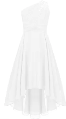 Produktbild von Elegantes Ein-Schulter Hochzeitskleid für Mädchen | Festliches Blumenmädchenkleid | Lang, ideal für Abendveranstaltungen | Größe 170-176 cm