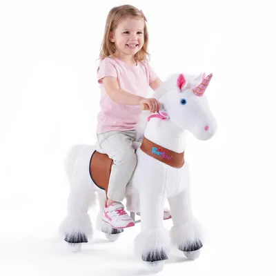 Produktbild von PonyCycle Schaukelpferd auf Rollen mit Sound und Bremsen für Kinder von 3-4 Jahren Reittier Einhorn - Ux304
