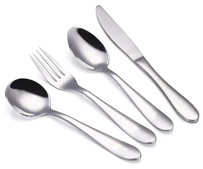 Kinderbesteck-Set, 4-teilig, Edelstahl, Gabel, Löffel, Messer
