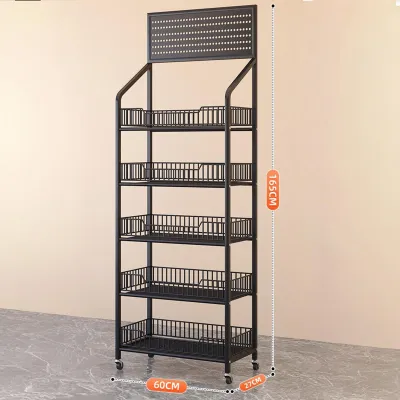 Produktbild von 4- oder 5-stöckiges Verkaufsregal für Snacks, schwarzer Metall-Süßigkeitenwagen mit Rollen und 15 Haken, robuster Chips-Organizer für Supermarkt, Lebensmittelgeschäft, Laden und Zuhause