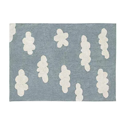 Produktbild von Baumwollteppich mit Wolkenmuster - blau - 120 x 160