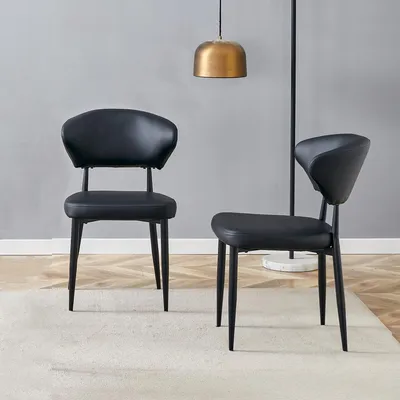 Produktbild von MODFU Esszimmerstuhl 2er-Set Schwarz,Küchenstuhl Bürostuhl mit gebogene Rückenlehne,Loungesessel mit Metallbeine aus rutschfeste Füße