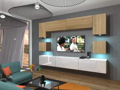 Obrázek produktu pro Furnitech Nástěnná skříňka do obývacího pokoje - Nábytek do obývacího pokoje s LED RGB - Závěsná skříňka moderní - Obývací stěna(Nowara AN1-17WS-HGM42 1A)