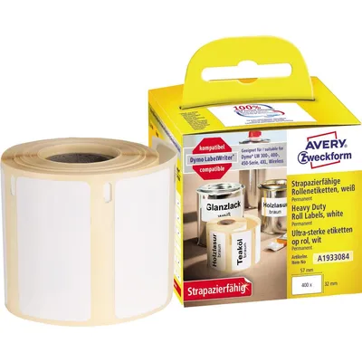 Image de Avery Zweckform - Film - adhésif permanent - blanc - 57 x 32 mm 400 étiquette(s) (1 rouleau(x) x 400) d'étiquettes