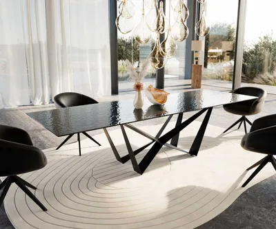 Produktbild von DELIFE Esstisch Edge 300x100 Reliefglas Rauchschwarz 3D-Design Spider Flachstahl Schwarz