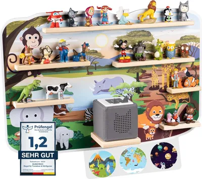 Produktbild von bunnyboo Toniebox Regal - für bis zu 45 Tonies -  2024 - Magnetisches Regal für Toniebox und Figuren - e Qualität - Für Jungen und Mädchen (Safari)
