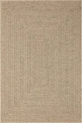 A top-down view of a rectangular rug with a braided texture and a concentric rectangular pattern.