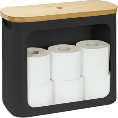 Image de Relaxdays - Rangement pour papier toilette, 12 rouleaux, D x L x H : 36 x 43 x 17 cm, tissu, bambou, panier à papier toilette, réserve, noir
