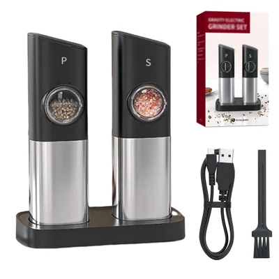 Produktbild von Salz- & Pfeffermühlen, elektrische Salz- und Pfeffermühle Set, mit Sockel und LED-Licht,100ml Keramikmahlwerk, Typ-C-Aufladung, Salzmühle