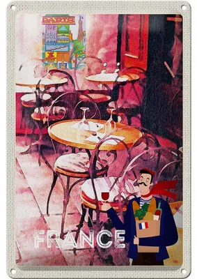 Produktbild von Blechschild Reise 20x30cm Frankreich Restaurant Gemälde Stühle
