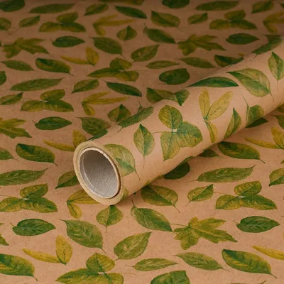 Produktbild von Geschenkpapier Grüne Blätter, Braun, 0,70 x 10 m, Kraftpapier - Geburtstag