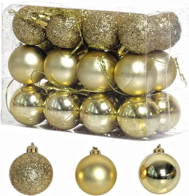 24er Set Weihnachtskugeln 3 cm, gold, bruchsicher, matt & glänzend