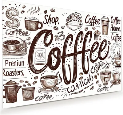 Produktbild von Glasbild 120x80cm in XXL für Wohnzimmer, Schlafzimmer Motiv Kaffee Illustration