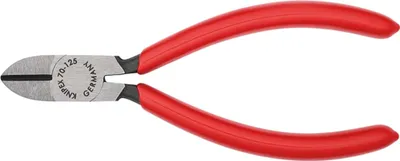 A pair of red-handled diagonal cutters on a white background.