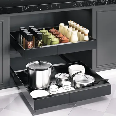 Produktbild von Teleskopschublade 31-52 cm, Kohlenstoffstahl, schwarz, für Schränke
