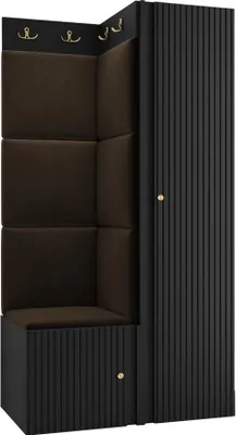 Produktbild von MIRJAN24 Garderoben-Set Orion Ryfel Slim XXV, Kleiderschrank, Schuhschrank, Kleiderhakenbrett, 7x Paneel 42x42, 6 Kleiderhaken für Kleidung, Metallgriffe (Farbe: Schwarz, Manila 04)