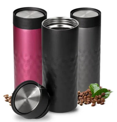 Immagine prodotto di Tazza termica "Crystal" da 450 ml - tazza da caffè da viaggio a prova di perdite - tazza in acciaio inossidabile con coperchio a 360 gradi - nera