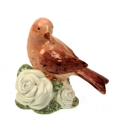 Meander Vogel op witte rozen 12x7x12,5cm (norm€5.95)