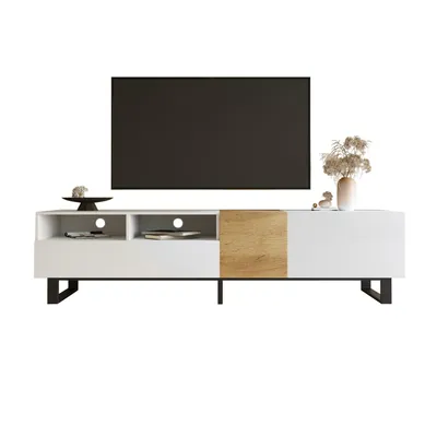 Produktbild von Fortuna Lai TV-Schrank in Weiß und Holzoptik 180 x 50 x 38 cm minimalistisches Design