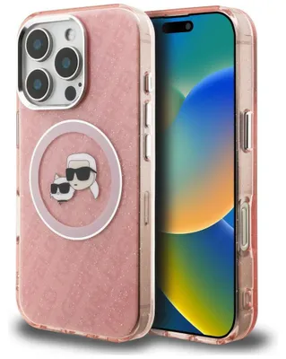 Zdjęcie produktu dla Etui Karl Lagerfeld IML Glitter Karl & Choupette Heads Logo MagSafe do iPhone 16 Pro różowy