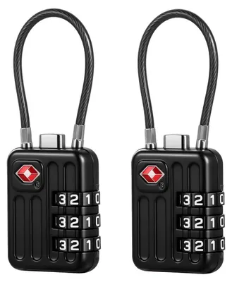 Image de Cadenas numériques TSA à 3 chiffres, couleur noire, lot de 2, pour valises, sacs à dos, casiers, tentes