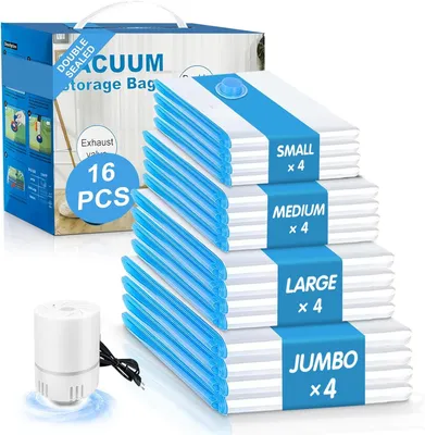 Productafbeelding van Vacuümzakken voor kleding met elektrische pomp - Set van 16