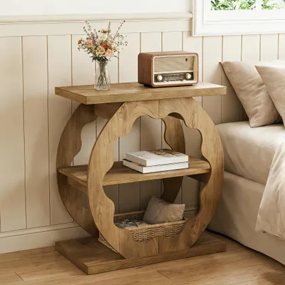 Image de Table d'appoint Tribesigns, petite table d'appoint avec rangement, table d'appoint pour canapé à 3 niveaux, table basse industrielle, chêne naturel
