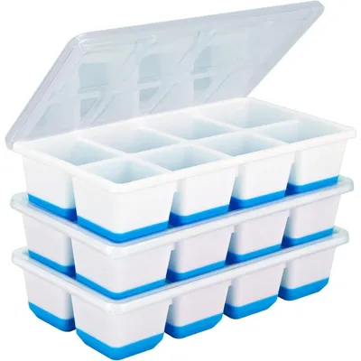 Productafbeelding van Siliconen ijsblokjesvormen met deksel, set van 3, blauw, voor ijsblokjes van 1,75 inch
