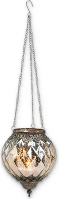 Produktbild von Vintage Kerzenglas zum Hängen Windlicht Laterne, silber in 19 cm