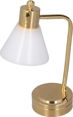 Zdjęcie produktu dla Lampa stołowa do domku dla lalek w skali 1:12, miniaturowa lampa LED z mikrometalu, złoto-biała