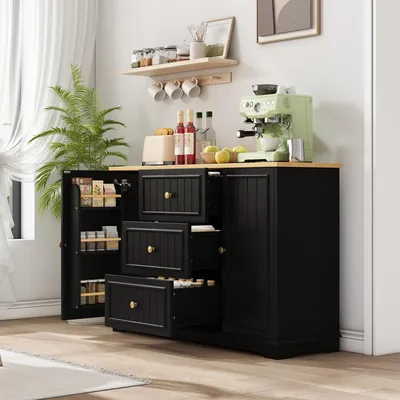 Produktbild von Modernes Sideboard Schwarz Kommode mit 3 Schubladen Buffetschrank Anrichte Küchentisch Beistellschrank Wohnzimmerschrank MDF 126x40x86cm