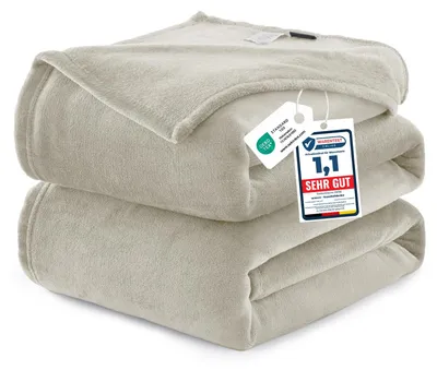 Produktbild von WAVVE Kuscheldecke 220x240 cm Beige Decke – Flauschige Fleecedecke, Große Warme Sofadecke & Wohndecke, Weicher Sofaüberwurf & Bettüberwurf für Couch und Bett
