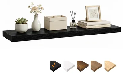 Image de Étagère murale noire, 100 x 23,5 x 3,8 cm, étagère en bois avec fixations invisibles, étagère suspendue pour chambre, salon, salle de bains, cuisine, buanderie, bureau